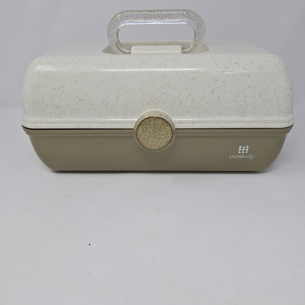 Large Caboodles Ulta Beauty 3 Tier Makeup Case Vintage Glittery Gold & White